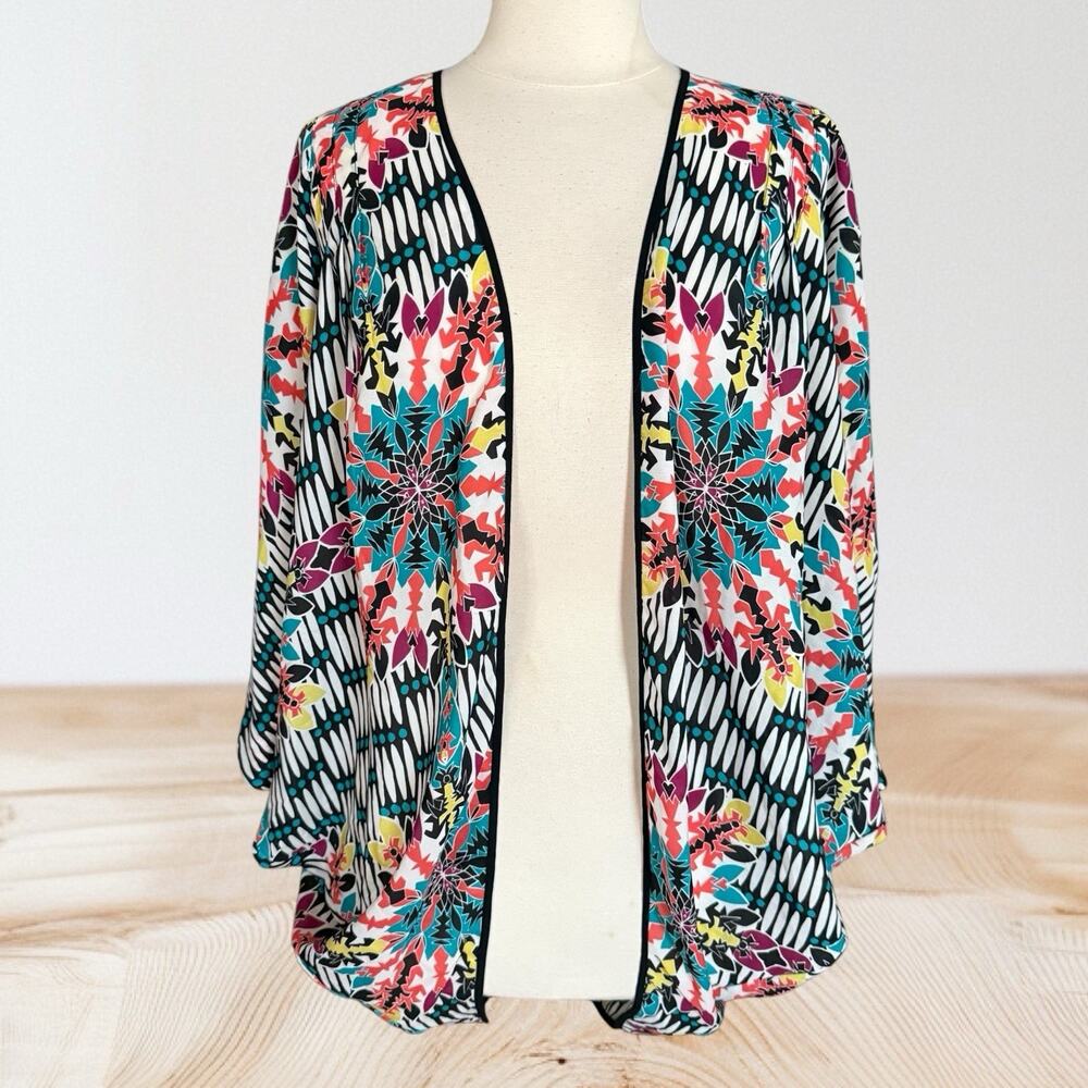 Cynthia Rowley Kimono Hippie Boho Beach Cover Up Sz S/M Open Front Tribal Print